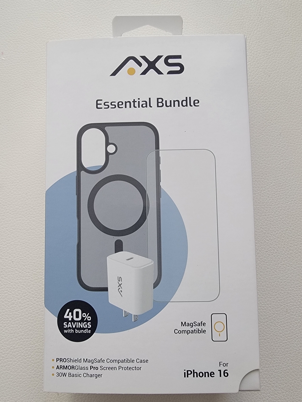 AXS Essential Bundle MagSafe Compatible Case & Charger for iPhone 16 - Gray
